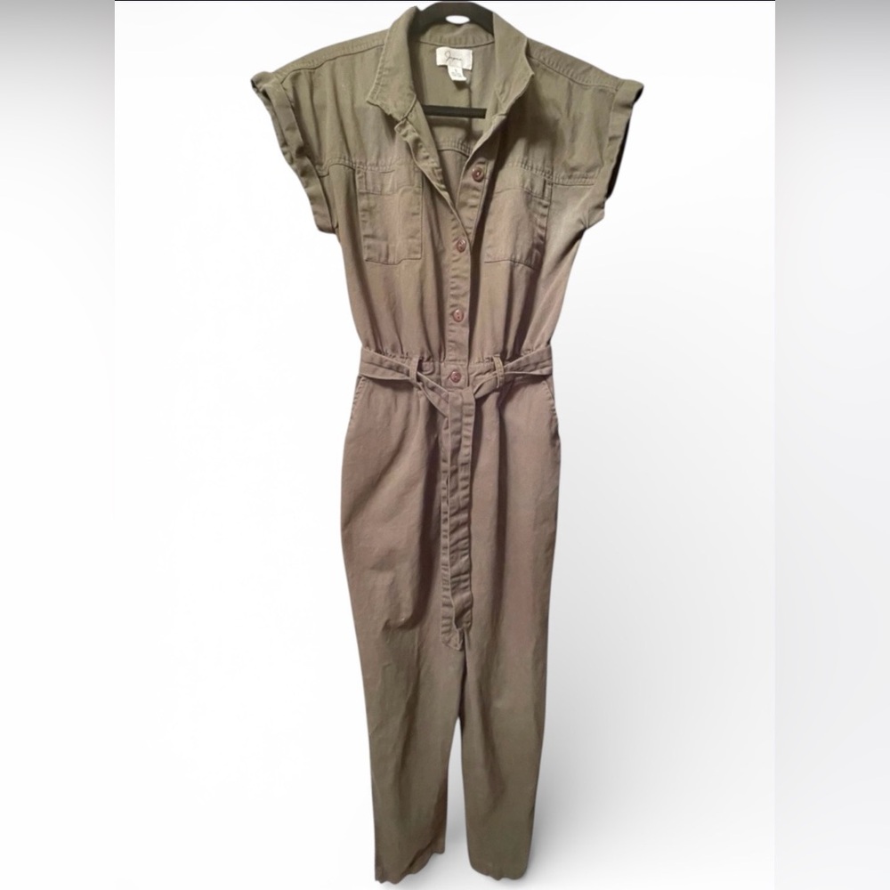 Japna Women's Olive Utility Belted Jumpsuit